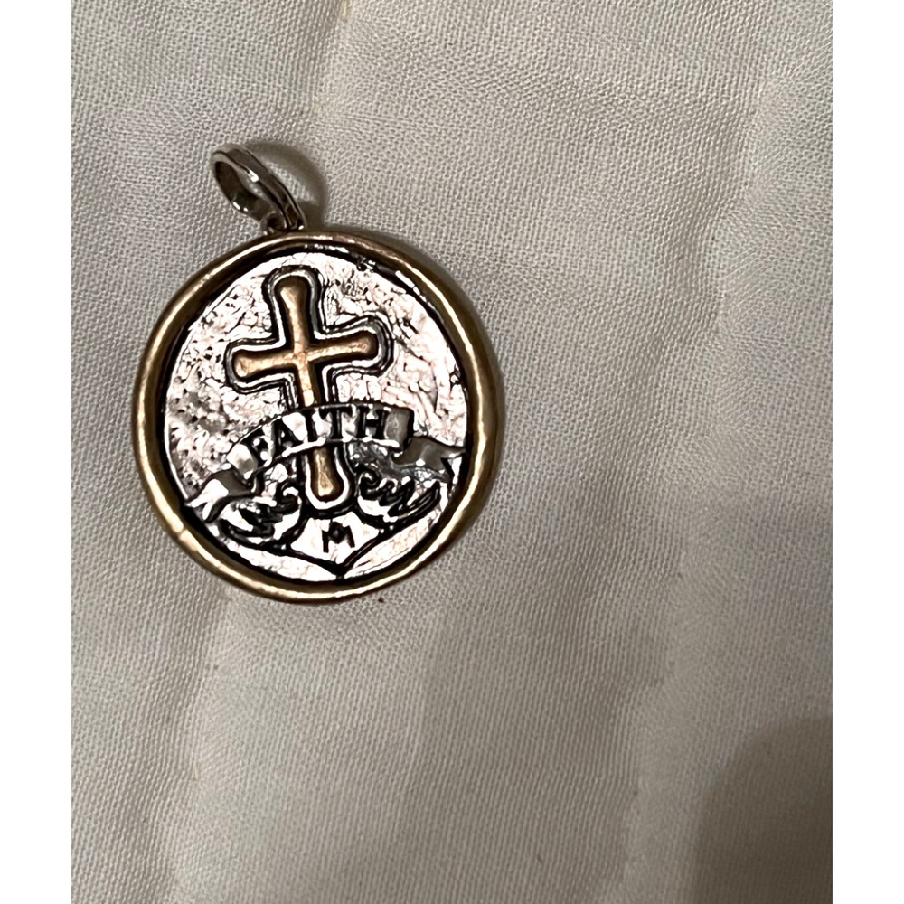 Waxing Poetic Silver and Brass Pendant “faith”